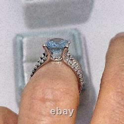 3 Ct Oval Cut Natural Aquamarine Solitaire Engagement Ring 14K White Gold Plated