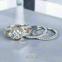 3. Ct Round Cut Simulated Engagement Wedding Trio Ring Set 14K White Gold Finish