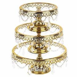 3-Piece Shiny Gold Plated Cake Stand Set Glass Top Wedding Party Cupcake Display