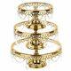 3-piece Shiny Gold Plated Cake Stand Set Glass Top Wedding Party Cupcake Display