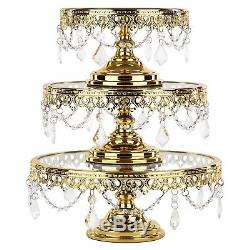 3-Piece Shiny Gold Plated Cake Stand Set Glass Top Wedding Party Cupcake Display