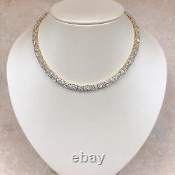 30CT Lab-Created Oval Cut Diamond Tennis Women's Necklace 14K Yellow Gold Plated