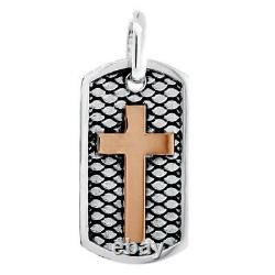 36mm Hardcore Metal Snake Skin Cross Pendant Dog Tag in 14K White and Pink Gold