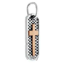 36mm Hardcore Metal Snake Skin Cross Pendant Dog Tag in 14K White and Pink Gold