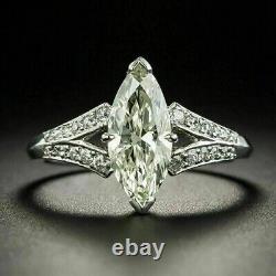 3CT Marquise Cut Real Moissanite Solitaire Engagement Ring White Gold Plated