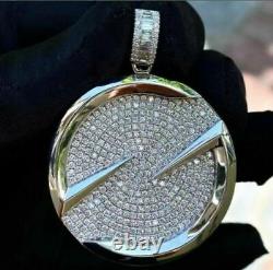 3CT Round Cut Created Diamond Mens Circle Pendant Charm 14k White Gold Plated