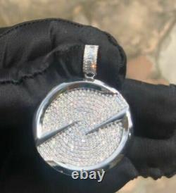 3CT Round Cut Created Diamond Mens Circle Pendant Charm 14k White Gold Plated