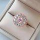 3ct Cushion Cut Pink Sapphire Simulated Halo Wedding Ring 14k White Gold Plated