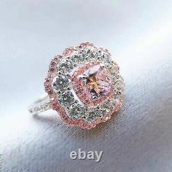 3Ct Cushion Cut Pink Sapphire Simulated Halo Wedding Ring 14K White Gold Plated