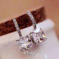 3Ct Cushion Cut Simulated Diamond Drop/Dangle FancyEarring 14K White Gold Plated