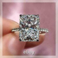 3Ct Emerald Cut Simulated Moissanite Engagement Ring 14K White Gold Plated