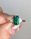 3ct Emerald Lab Created Emerald Solitaire Engagement Ring 14k Yellow Gold Plated