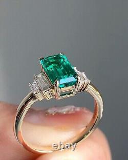 3Ct Emerald Lab Created Emerald Solitaire Engagement Ring 14K Yellow Gold Plated