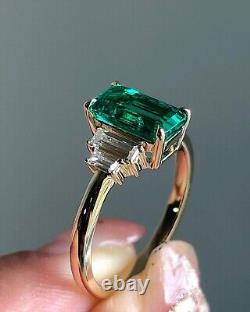 3Ct Emerald Lab Created Emerald Solitaire Engagement Ring 14K Yellow Gold Plated