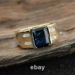 3Ct Emerald Lab-Created Sapphire Men's Engagement Ring 14K Yellow Gold Plated