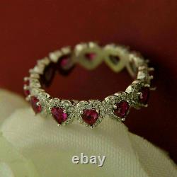 3Ct Heart Cut Lab Created Pink Ruby Women's Wedding Ring 14K White Gold Plated