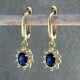 3ct Oval Cut Blue Simulated Sapphire Drop Dangle Earrings 14k Yellow Gold Plated