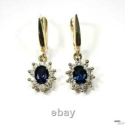 3Ct Oval Cut Blue Simulated Sapphire Drop Dangle Earrings 14k Yellow Gold Plated