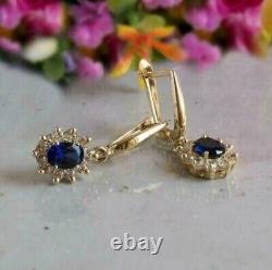 3Ct Oval Cut Blue Simulated Sapphire Drop Dangle Earrings 14k Yellow Gold Plated
