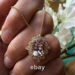 3Ct Oval Cut Lab Created Morganite Pendant 14K Rose Gold Plated Silver 18' Chain