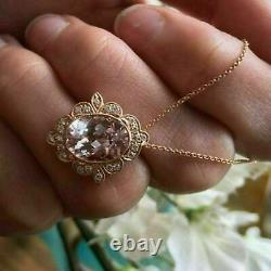3Ct Oval Cut Lab Created Morganite Pendant 14K Rose Gold Plated Silver 18' Chain
