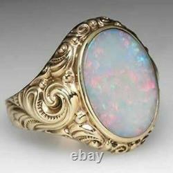 3Ct Oval Cut Natural Opal Engagement Men's Ring 14K Yellow Gold Silver Plated