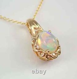 3Ct Oval Cut Simulated Fire Opal Pendant 14K Yellow Gold Plated 18 Free Chain