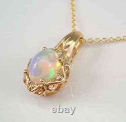 3Ct Oval Cut Simulated Fire Opal Pendant 14K Yellow Gold Plated 18 Free Chain