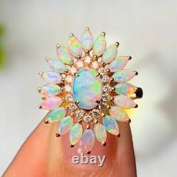 3Ct Oval Cut Simulated Fire Opal Women's Halo Ring 14K Yellow Gold Plated silver