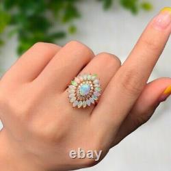 3Ct Oval Cut Simulated Fire Opal Women's Halo Ring 14K Yellow Gold Plated silver