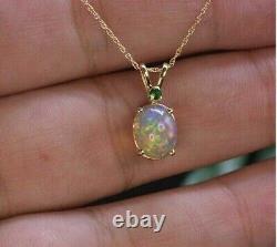 3Ct Oval Cut Simulated Fire Opal Women's Pendant Chain In 14k Yellow Gold Plated