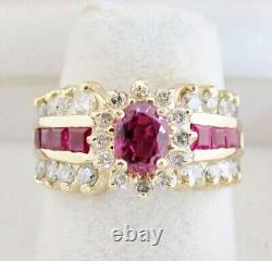 3Ct Oval Cut Simulated Red Ruby Women's Halo Ring 14K Yellow Gold Plated silver