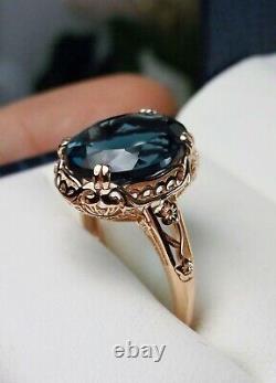 3Ct Oval Lab Created London Blue Topaz Women's Ring 14K Rose Gold Plated Silver