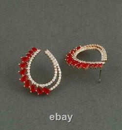 3Ct Pear Cut Lab Created Ruby Fancy Stud Earrings 14K Yellow Gold Plated Silver