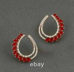 3Ct Pear Cut Lab Created Ruby Fancy Stud Earrings 14K Yellow Gold Plated Silver