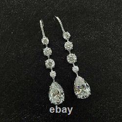 3Ct Pear Cut Simulated Diamond Drop/Dangle Long Earring In 14k White Gold Plated