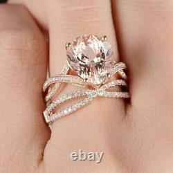 3Ct Pear Simulated Morganite Bridal Engagement Ring 14K Rose Gold Plated Sliver