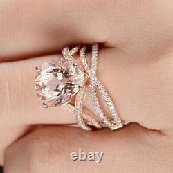 3Ct Pear Simulated Morganite Bridal Engagement Ring 14K Rose Gold Plated Sliver