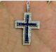 3ct Princess Cut Simulated Blue Sapphire Cross Pendant In 14k White Gold Plated