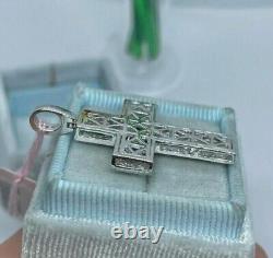 3Ct Princess Cut Simulated Blue Sapphire Cross Pendant In 14K White Gold Plated