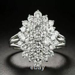 3Ct Round Cut Moissanite Cluster Cocktail Engagement Ring 14K White Gold Plated