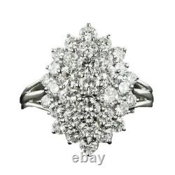 3Ct Round Cut Moissanite Cluster Cocktail Engagement Ring 14K White Gold Plated