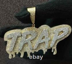 3Ct Round Cut Moissanite Custom'TRAP' Name Pendant In Yellow Gold Plated Silver