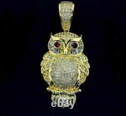3Ct Round Cut Moissanite Owl Charm Men's Pendant 14K Yellow Gold Plated Silver