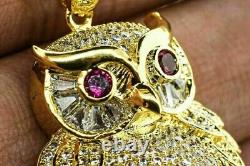 3Ct Round Cut Moissanite Owl Charm Men's Pendant 14K Yellow Gold Plated Silver