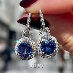 3Ct Round Cut Natural Tanzanite DropDangle Earrings 14K White Gold Silver Plated