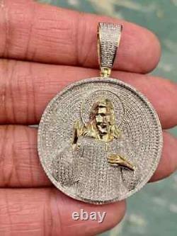 3Ct Round Cut Real Moissanite Jesus Face Charm Pendant 14k Yellow Gold Plated