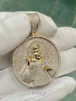 3Ct Round Cut Real Moissanite Jesus Face Charm Pendant 14k Yellow Gold Plated