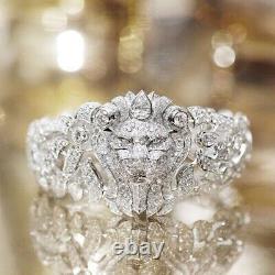 3Ct Round Cut Real Moissanite Lion Head Engagement Ring 14K White Gold Plated