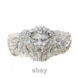 3Ct Round Cut Real Moissanite Lion Head Engagement Ring 14K White Gold Plated
